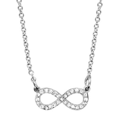 Collier en argent rhodié chaîne avec pendentif petit symbole infini orné d'oxydes blancs - longueur 42cm + 3cm de rallonge
