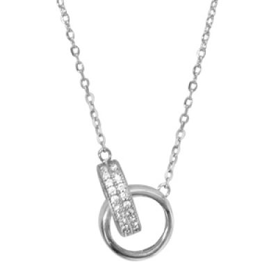 Collier en argent rhodié chaîne avec pendentif 2 anneaux emmaillés