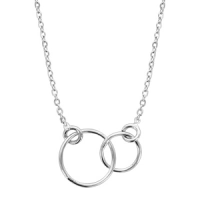 Collier en argent rhodié chaîne avec pendentif 2 anneaux emmaillés - longueur 40cm + 5cm de rallonge