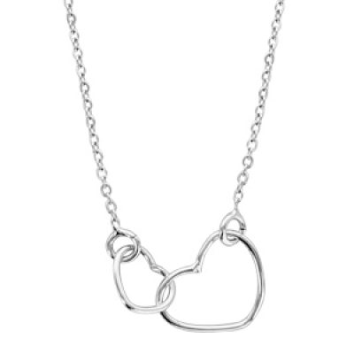 Collier en argent rhodié chaîne avec pendentif 2 coeurs emmaillés - longueur 40cm + 5cm de rallonge