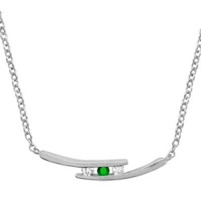Collier en argent rhodié collection joaillerie chaîne avec pendentif tubes et oxydes blancs et vert - longueur 44
