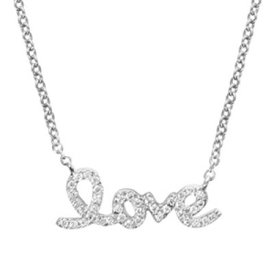 Collier en argent rhodié chaîne avec pendentif "love" orné d'oxydes blancs sertis - longueur 40cm + 4cm de rallonge