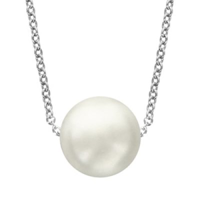 Collier en argent rhodié chaîne avec pendentif perle blanche de synthèse 40cm + 4cm
