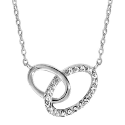 Collier en argent rhodié chaîne avec pendentif 2 anneaux ovales de taille différente emmaillés