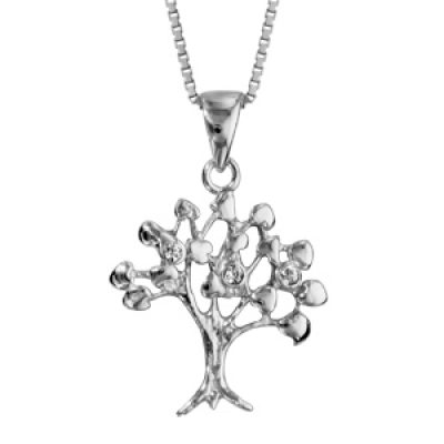 Collier en argent rhodié chaîne avec pendentif arbre de vie avec oxydes blancs sertis au bout des branches - longueur 42cm + 3cm de rallonge