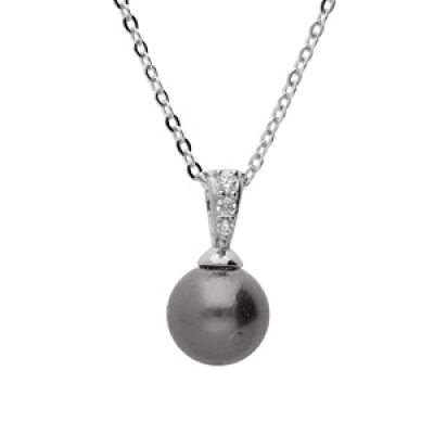 Collier en argent rhodié chaîne avec pendentif Perle de cultue de Tahiti véritable 7mm 42+cm