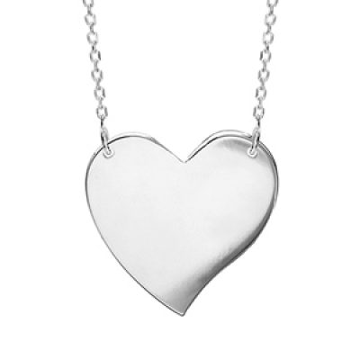 Collier en argent chaîne avec pendentif plaque en forme de coeur à graver - longueur 43cm