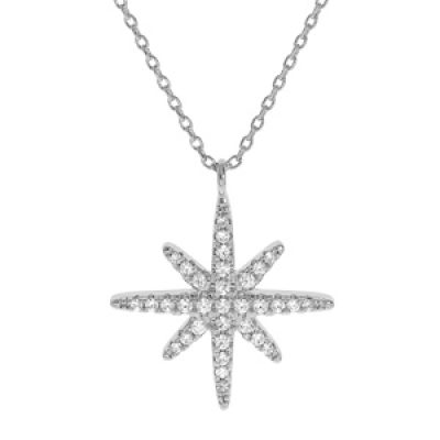 Collier en argent rhodié chaîne avec pendentif étoile oxydes blancs sertis 40+4cm