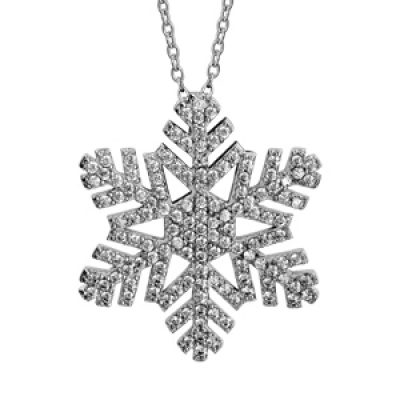 Collier en argent rhodié chaîne avec pendentif flocon de neige orné d'oxydes blancs - longueur 40cm + 4cm de rallonge