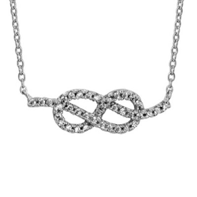 Collier en argent rhodié chaîne avec pendentif noeud marin en oxydes blancs sertis - longueur 40cm + 4cm de rallonge