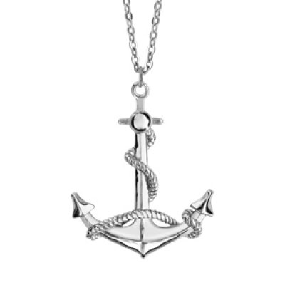 Collier en argent rhodié chaîne avec pendentif ancre marine avec cordage - longueur 42cm + 3cm de rallonge