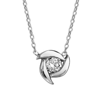 Collier en argent rhodié chaîne avec pendentif 3 brins tournants avec oxyde blanc au centre du cercle - longueur 39cm + 3cm de rallonge