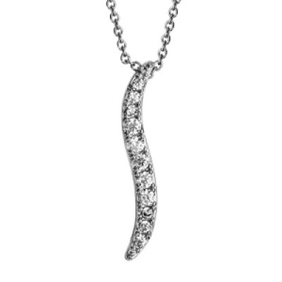 Collier en argent rhodié chaîne avec pendentif vague en oxydes blancs - longueur 40cm + 4cm de rallonge