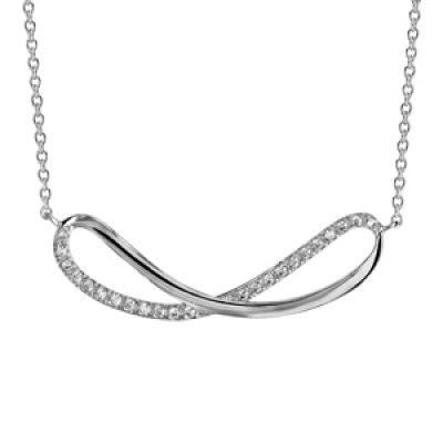 Collier en argent rhodié chaîne avec pendentif symbole infini orné d'oxydes blancs sur moitié du symbole - longueur 40cm + 4cm de rallonge