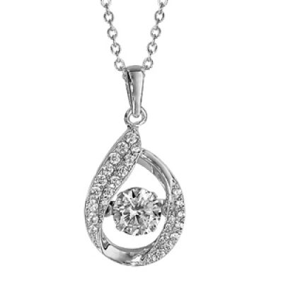 Collier Dancing Stone en argent rhodié chaîne avec pendentif goutte ornée d'oxydes blancs - longueur 41
