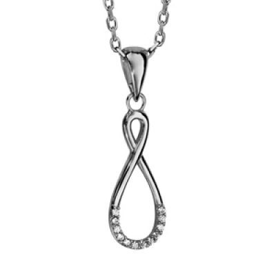 Collier en argent rhodié chaîne avec pendentif infini avec 1 partie ornée d'oxydes blancs sertis - longueur 42cm + 4cm de rallonge