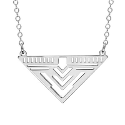 Collier en argent rhodié chaîne avec pendentif triangle découpés en stries et en pointes - longueur 38cm + 4cm de rallonge