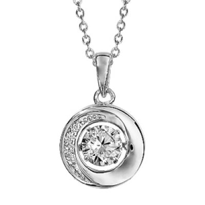 Collier Dancing Stone en argent rhodié chaîne avec pendentif rond avec oxydes blancs - longueur 42cm + 3cm de rallonge