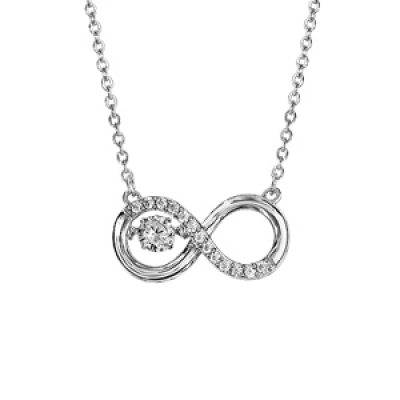 Collier Dancing Stone en argent rhodié chaîne avec pendentif symbole infini orné d'oxydes blancs - longueur 42cm + 3cm de rallonge