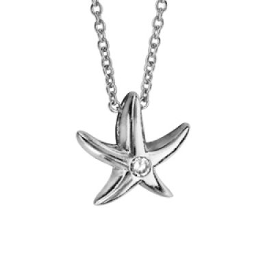 Collier en argent rhodié chaîne avec pendentif étoile de mer avec 1 oxyde blanc au centre - longueur 40cm + 4cm de rallonge