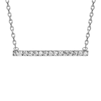 Collier en argent rhodié chaîne avec pendentif rail d'oxydes blanc sertis - longueur 39cm + 3cm de rallonge