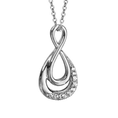 Collier en argent rhodié chaîne avec pendentif symbole infini avec la bas à l'intérieur d'1 goutte ornée d'oxydes blancs sertis - longueur 42cm + 3cm de rallonge