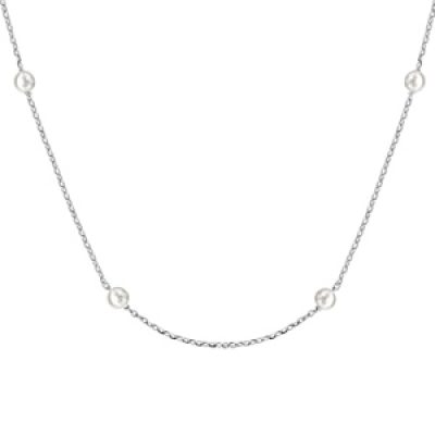 Collier en argent rhodié chaîne avec perles blanches d'eau douce 40cm + 5cm