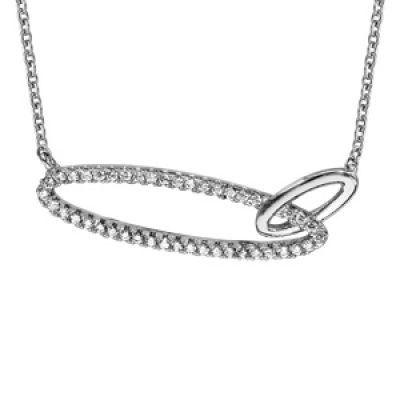Collier en argent rhodié chaîne avec pendentif 2 anneaux ovales emmaillés