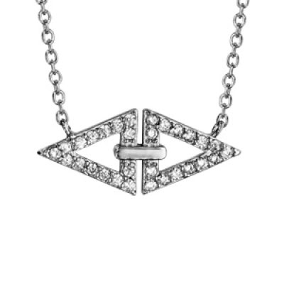Collier en argent rhodié chaîne avec pendentif 2 triangles ornés d'oxydes blancs sertis et reliés par une barrette lisse - longueur 40cm + 4cm de rallonge