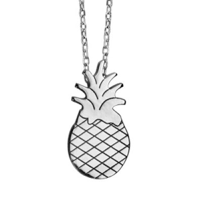Collier en argent rhodié chaîne avec pendentif ananas - longueur 42cm + 3cm de rallonge