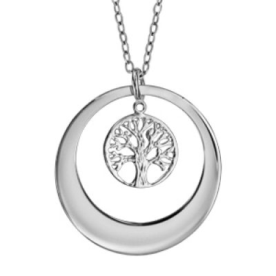 Collier en argent rhodié chaîne avec pendentif anneau prénom à graver avec arbre de vie ajouré suspendu - longueur 40cm + 5cm de rallonge à graver 1 ou 2 prénoms