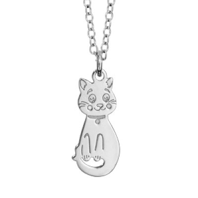 Collier en argent rhodié chaîne avec pendentif chat - longueur 35cm + 5cm de rallonge