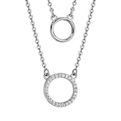 Collier en argent rhodié 2 chaînes avec pendentifs anneaux