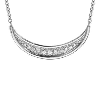 Collier en argent rhodié chaîne avec pendentif demi lune orné d'oxydes blancs sertis - longueur 42cm + 3cm de rallonge