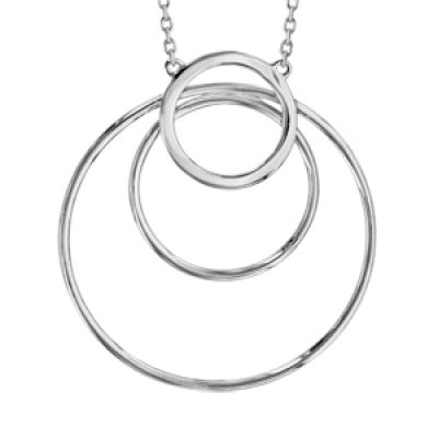 Collier en argent rhodié chaîne avec pendentif 3 anneaux - longueur 42cm + 3cm de rallonge