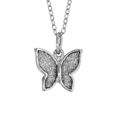 Collier en argent rhodié chaîne avec pendentif papillon glitter - longueur 42+3cm