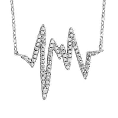 Collier en argent rhodié chaîne avec pendentif zig-zag orné d'oxydes blancs sertis - longueur 42cm + 3cm de rallonge