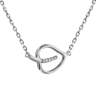 Collier en argent rhodié chaîne avec pendentif coeur oxydes blancs sertis 38cm + 4cm