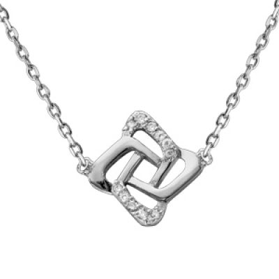 Collier en argent rhodié chaîne avec pendentif forme géométriques avec oxydes blancs sertis 38cm + 4cm