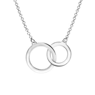 Collier en argent rhodié chaîne avec 2 cercles entrelacés 40cm + 5cm