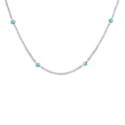 Collier en argent rhodié boules perles de verre facettées bleu clair 70+10cm