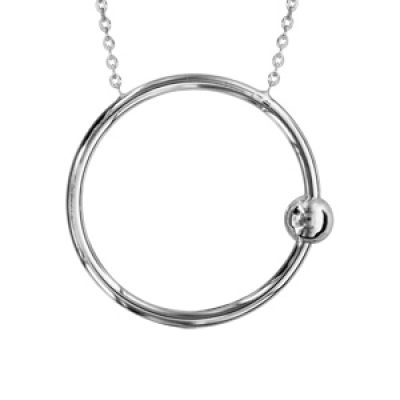 Collier en argent rhodié chaîne avec cercle évidé et 1 boule - longueur 40+5cm