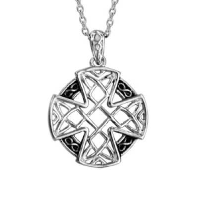 Collier en argent rhodié chaîne avec pendentif rond et croix celtique avec infini - longueur 42+3cm