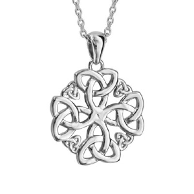 Collier en argent rhodié chaîne avec pendentif découpé aux motifs celtiques - longueur 42+3cm