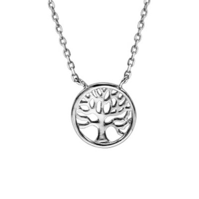 Collier en argent rhodié chaîne avec pendentif arbre de vie ajouré dans 1 anneau 40cm + 2cm