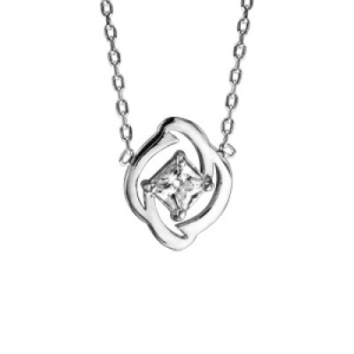 Collier en argent rhodié collection joaillerie chaîne avec pendentif carré oxyde blanc serti 42cm + 3cm