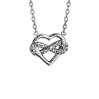 Collier en argent rhodié chaîne avec pendentif coeur et infini oxydes blancs sertis 42cm