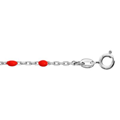 Chaîne de cheville en argent rhodié perles couleur rouge 23+3cm