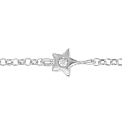 Chaîne de cheville en argent rhodié avec étoile ornée d'1 oxyde blanc sertis clos - longueur 20cm + 4cm de rallonge