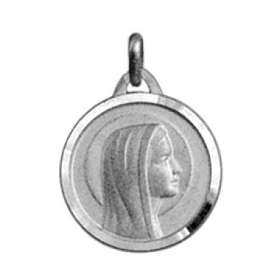 Pendentif médaille en argent vierge Marie en relief et bord brillant